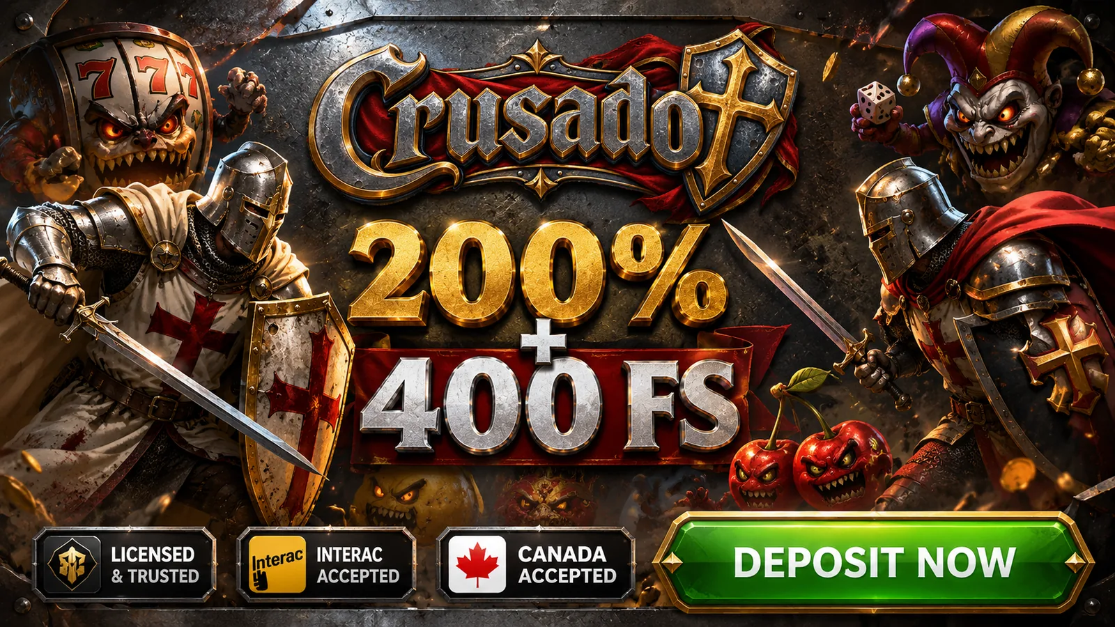 Crusado Casino welcome bonus: 200% up to C$2,000 plus 400 free spins