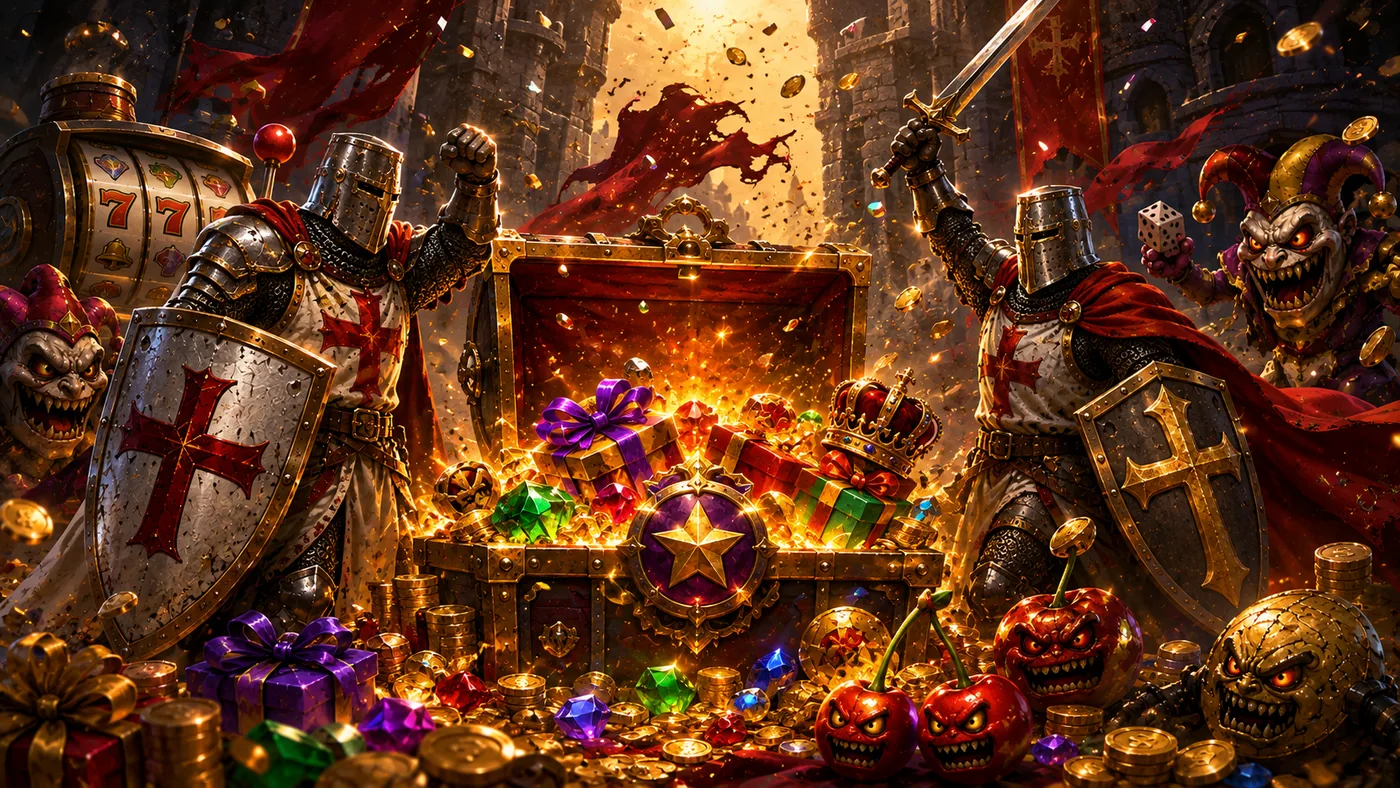 Crusado knights guarding a treasure chest of casino bonuses